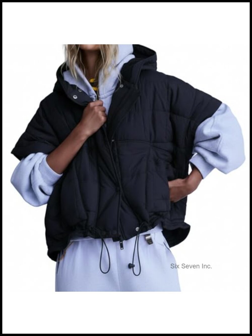 Quilted Puffer Vest Zip Hoodie Oversized Short Sleeve Outdoor Gilet